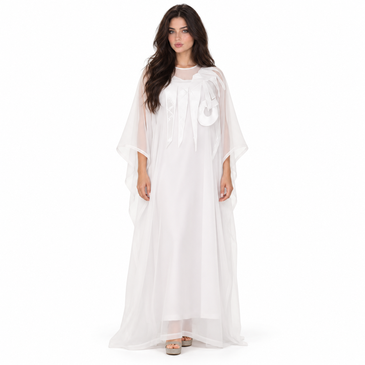White Kaftan Elegant Sheer Layered Design-1