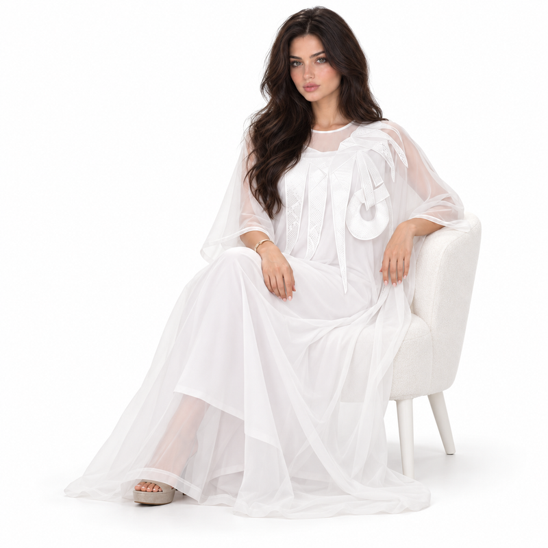 White Kaftan Elegant Sheer Layered Design-2