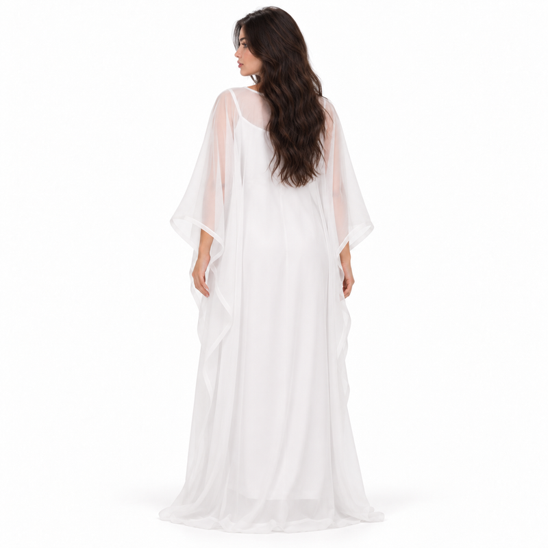 White Kaftan Elegant Sheer Layered Design-4