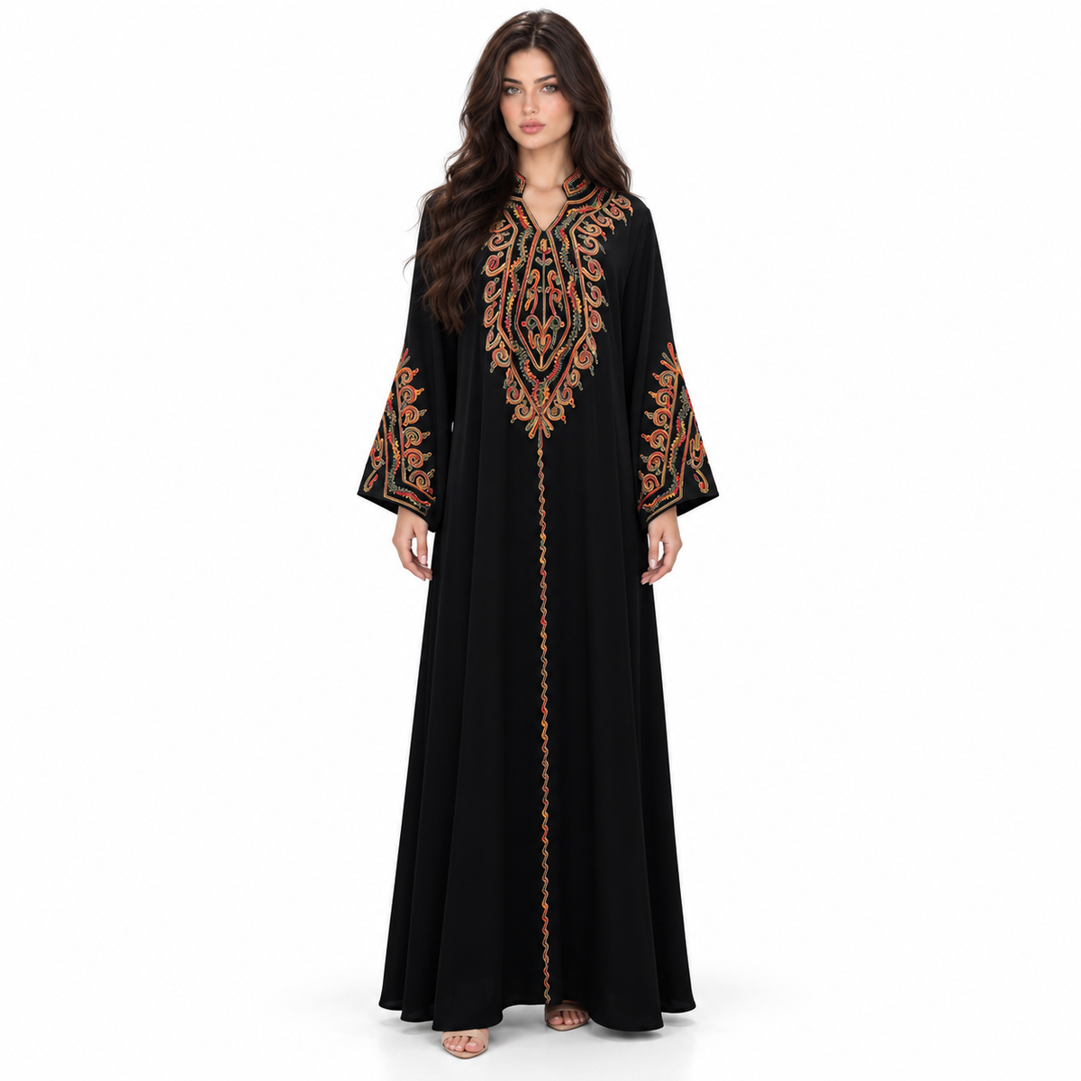 Black Kaftan With Elegant Colorful Embroidery