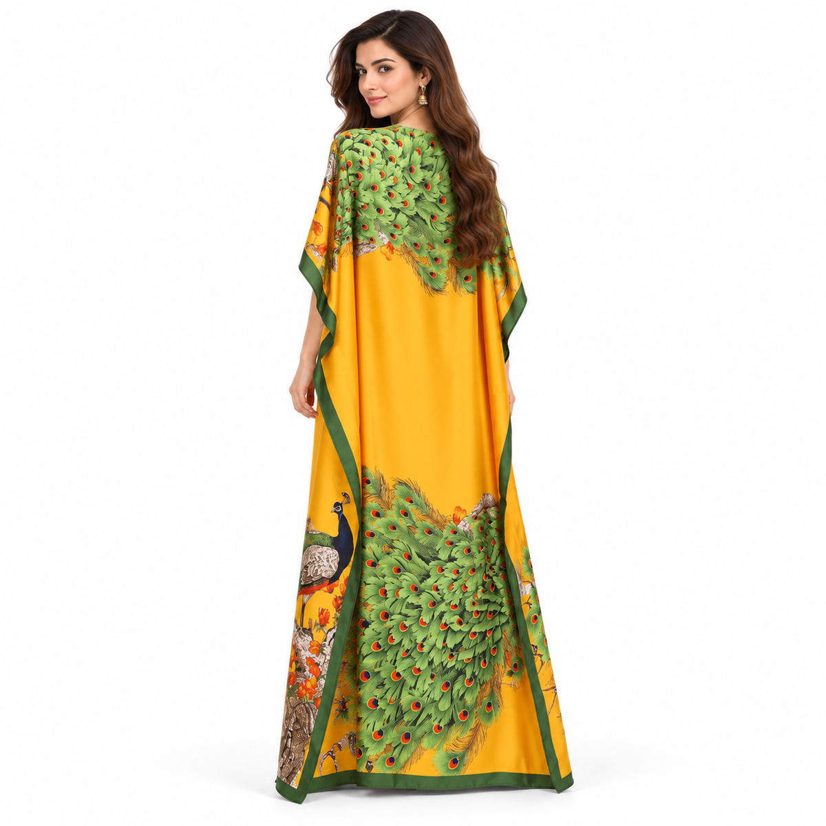Elegant Yellow Peacock Printed Pakistani Kaftan-4