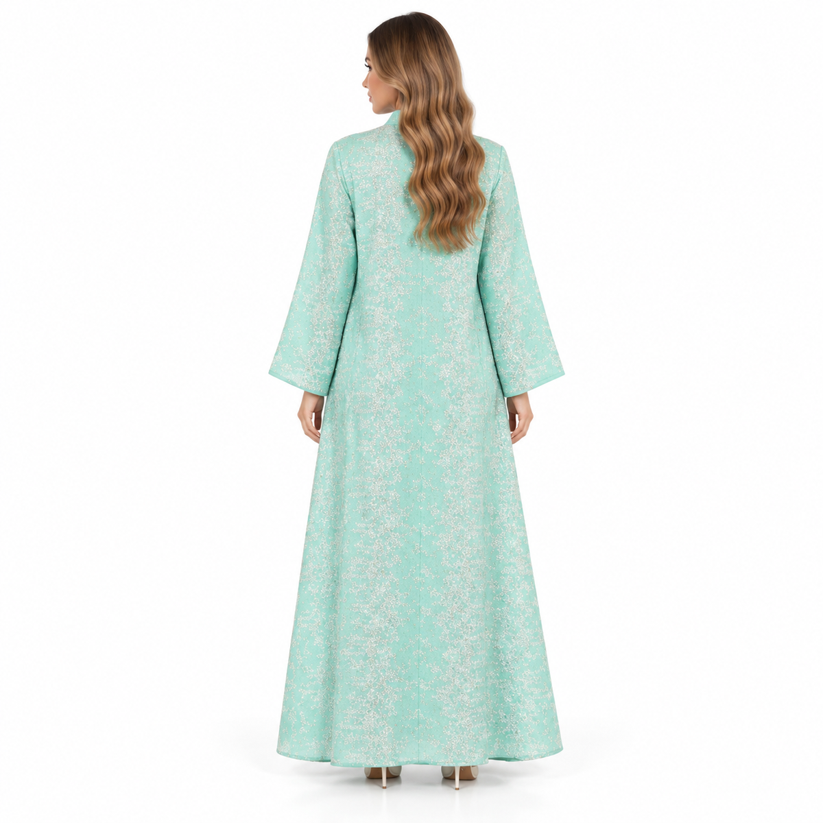 Elegant Mint Green Sequin Embroidered Kaftan-4