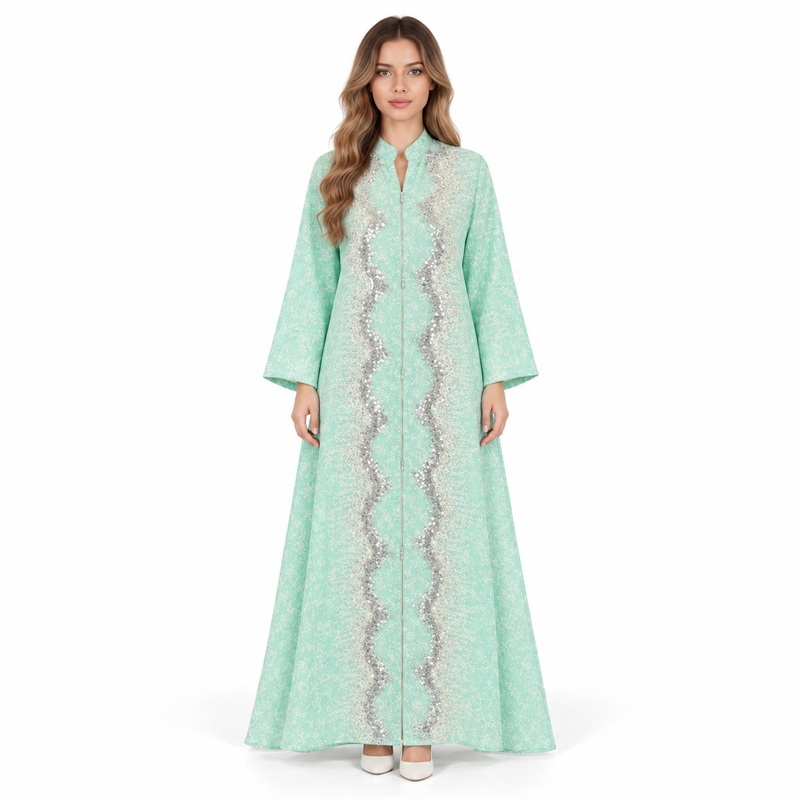 Elegant Mint Green Sequin Embroidered Kaftan-1