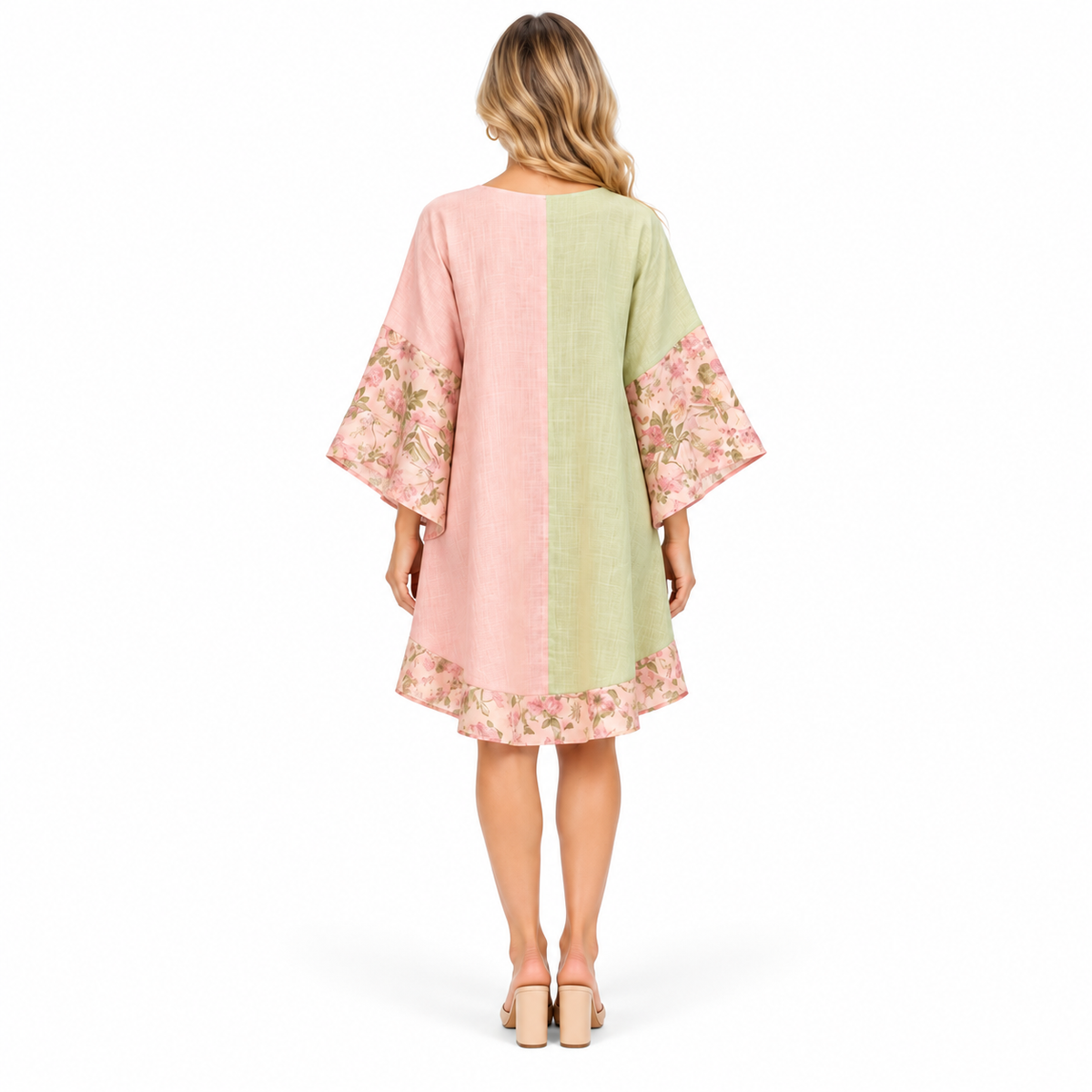 Elegant Pastel Floral Colorblock Kaftan Top-4