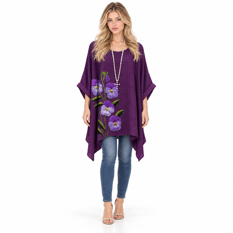 Elegant Purple Floral Embroidered Kaftan Top-1