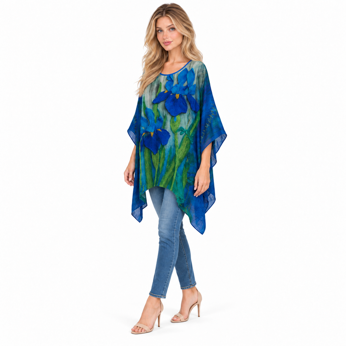 Elegant Blue Iris Floral Kaftan Top-2