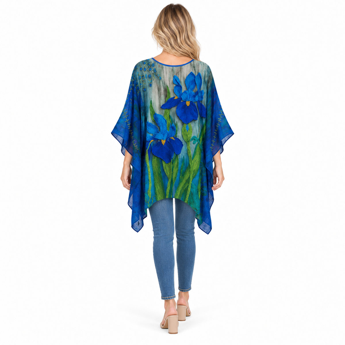 Elegant Blue Iris Floral Kaftan Top-4
