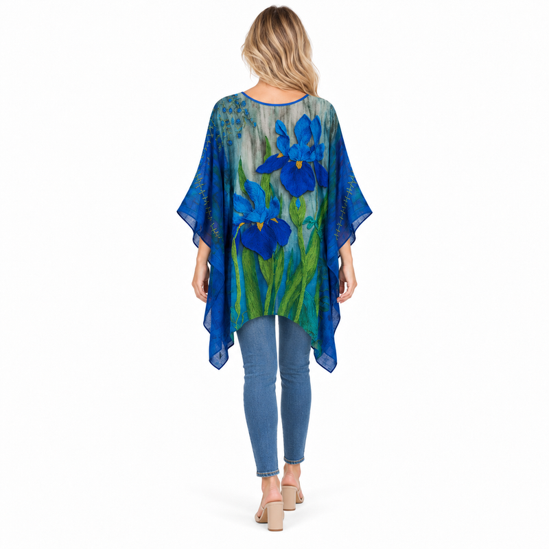 Elegant Blue Iris Floral Kaftan Top-4