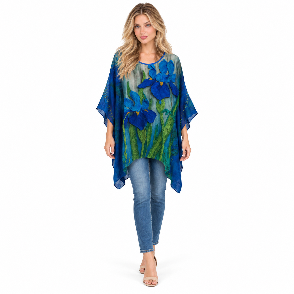 Elegant Blue Iris Floral Kaftan Top-1