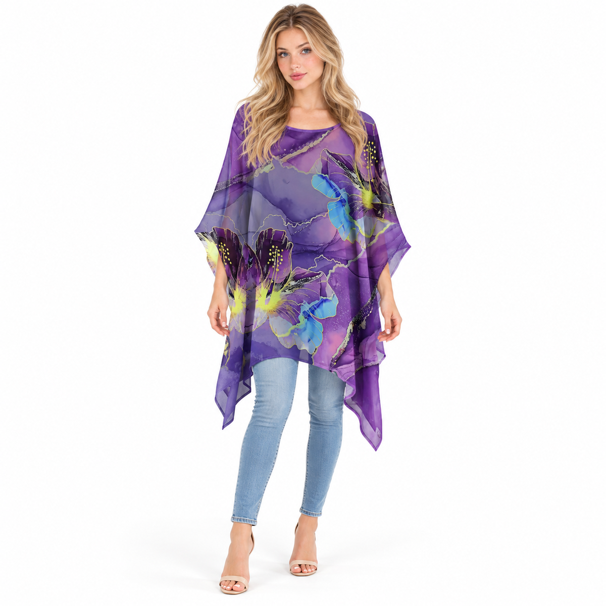 Elegant Purple Floral Print Kaftan Top-1