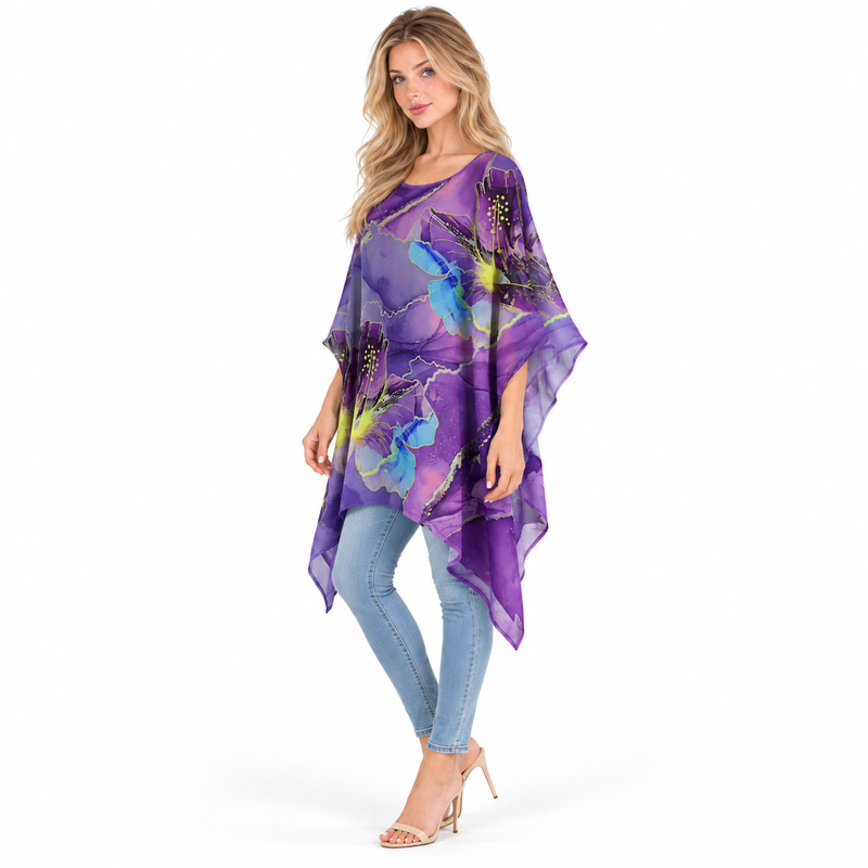 Elegant Purple Floral Print Kaftan Top-3