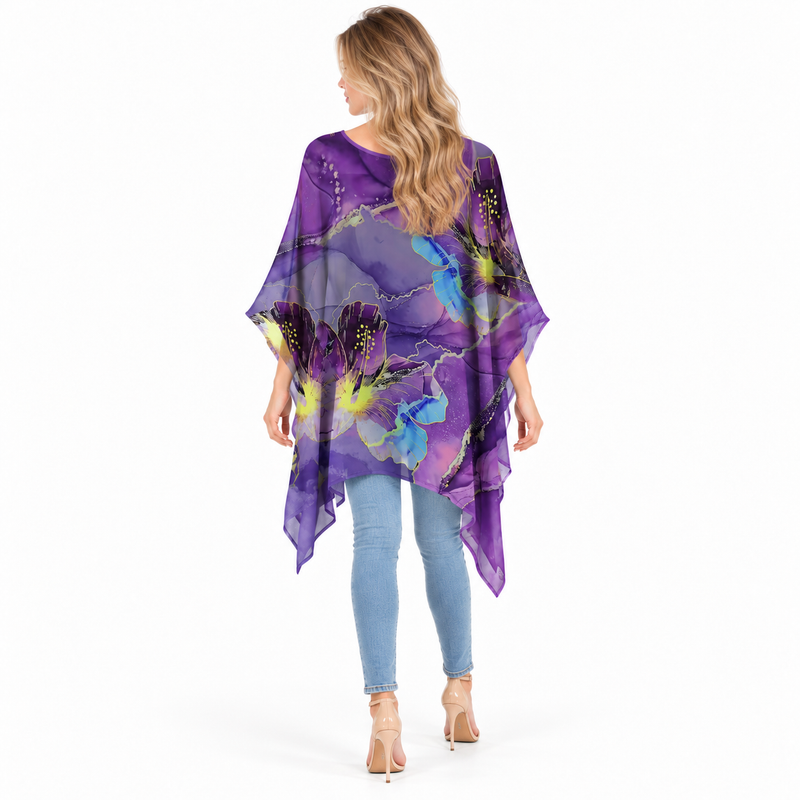Elegant Purple Floral Print Kaftan Top-4