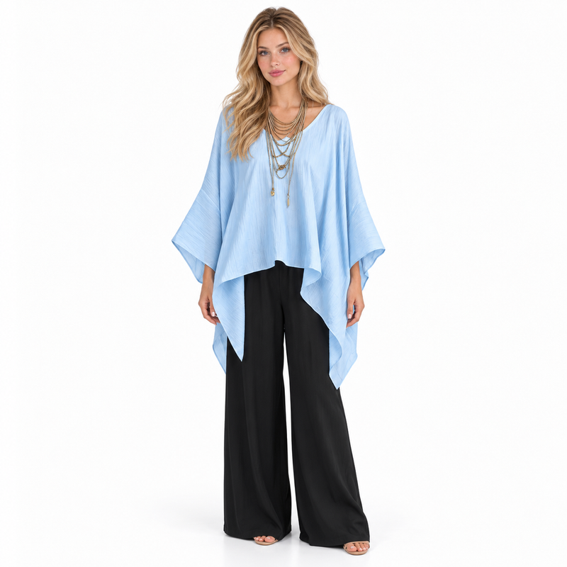 Elegant Light Blue Flowy Kaftan Tops-1