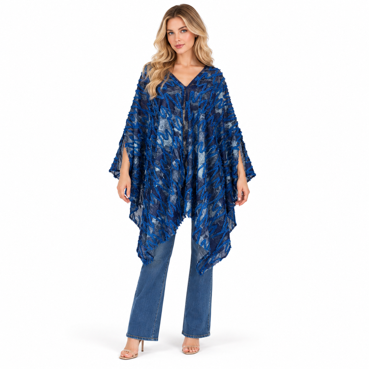 Elegant Blue Textured Flowing Kaftan Tops-1