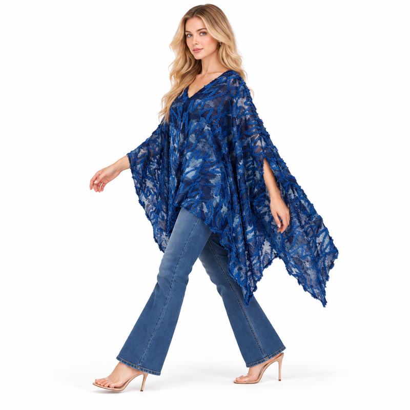 Elegant Blue Textured Flowing Kaftan Tops-3