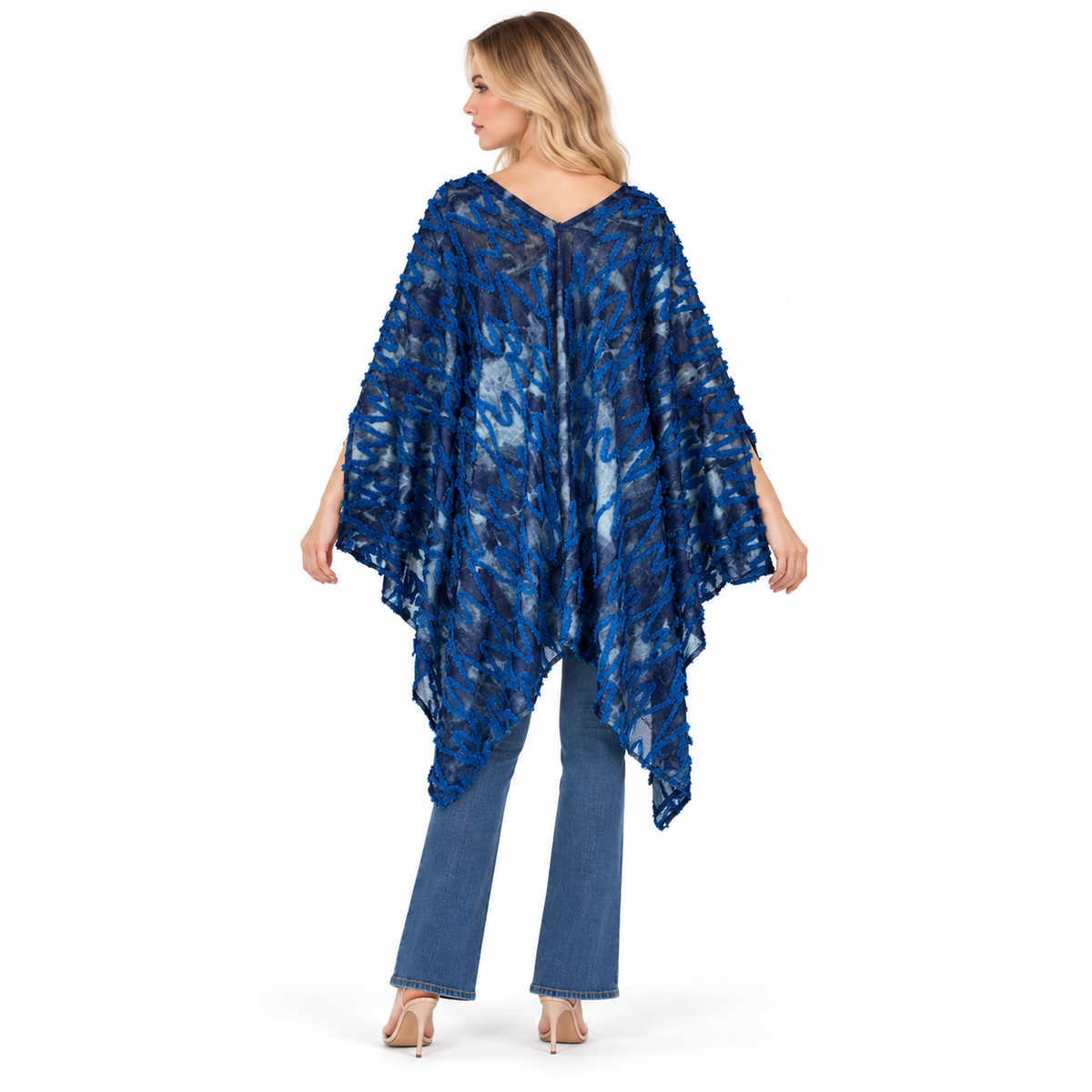 Elegant Blue Textured Flowing Kaftan Tops-4