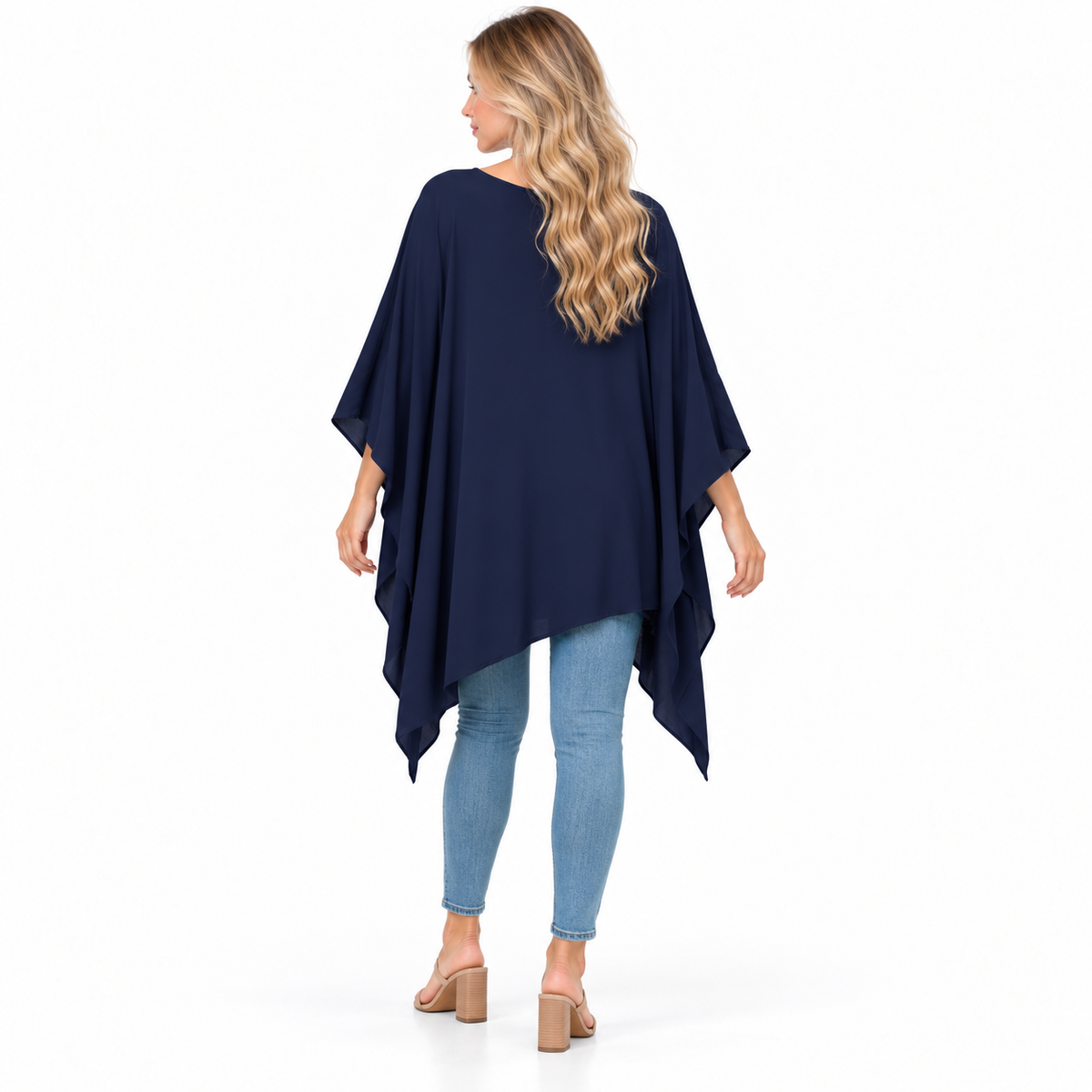 Elegant Navy Blue Flowy Kaftan Top-4