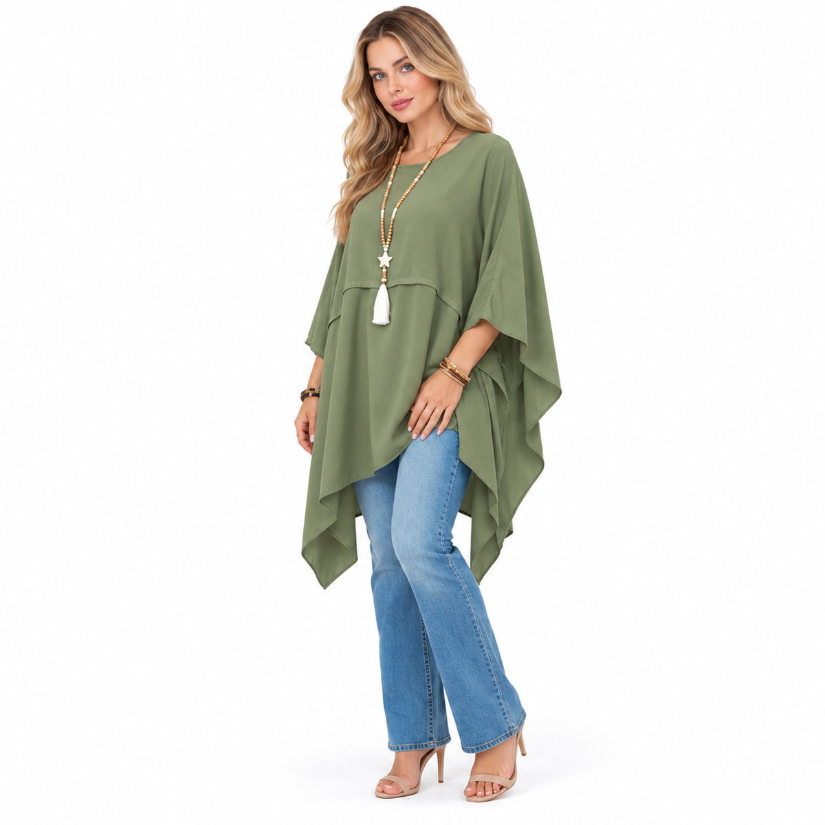 Elegant Sage Green Flowy Kaftan Top-3