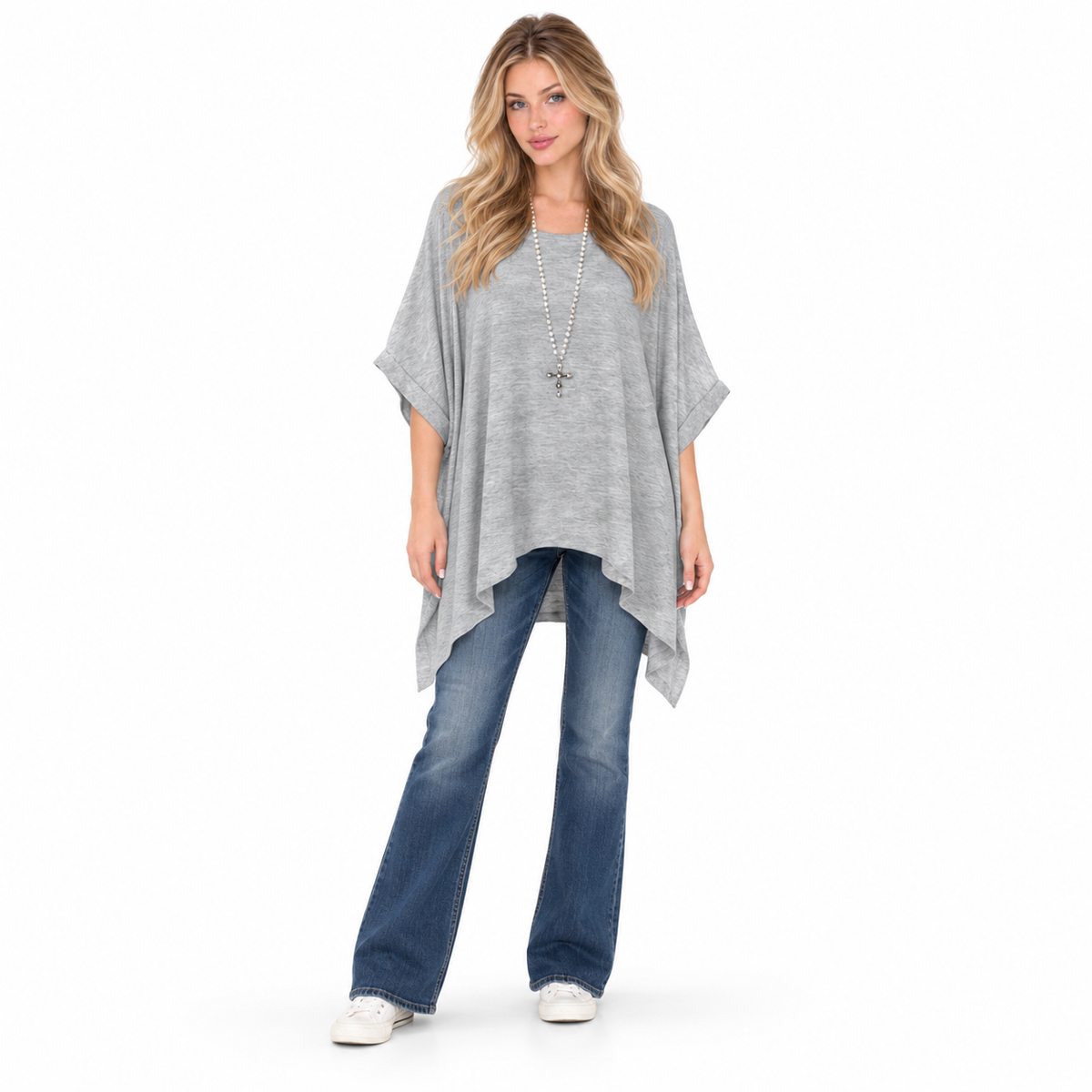 Elegant Grey Oversized Flowy Kaftan Top-1