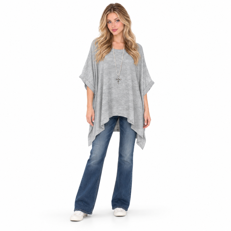 Elegant Grey Oversized Flowy Kaftan Top-1