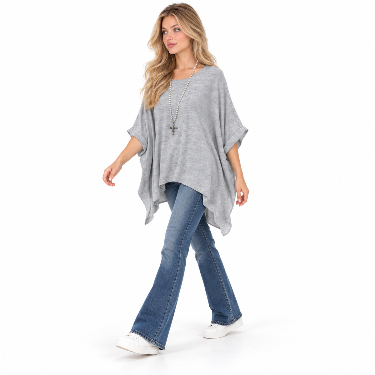 Elegant Grey Oversized Flowy Kaftan Top-3