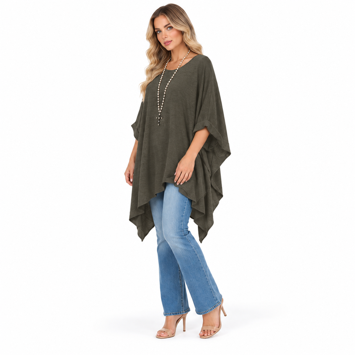 Elegant Dark Olive Flowy Kaftan Top-2