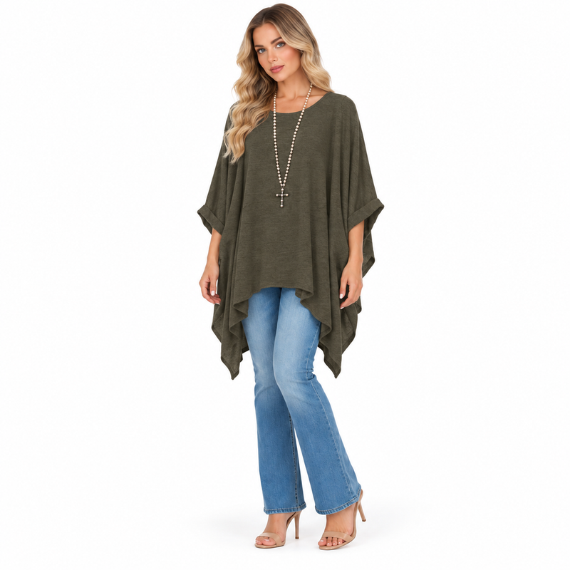 Elegant Dark Olive Flowy Kaftan Top-1