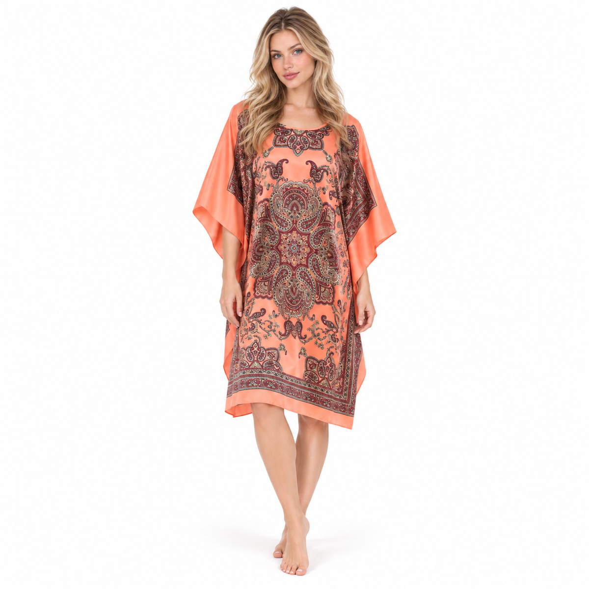 Elegant Orange Paisley Printed Kaftan Top