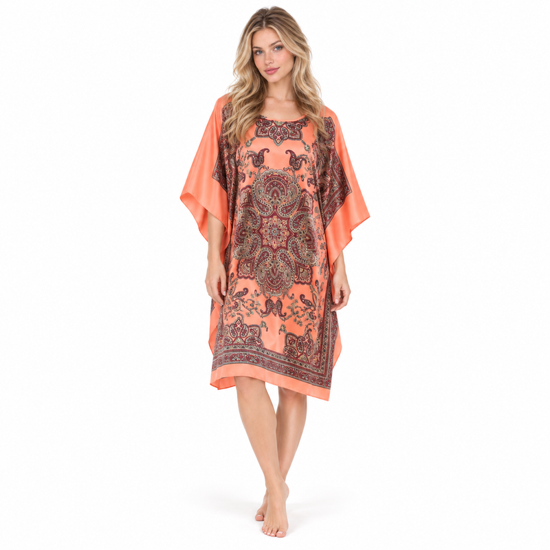 Elegant Orange Paisley Printed Kaftan Top-1