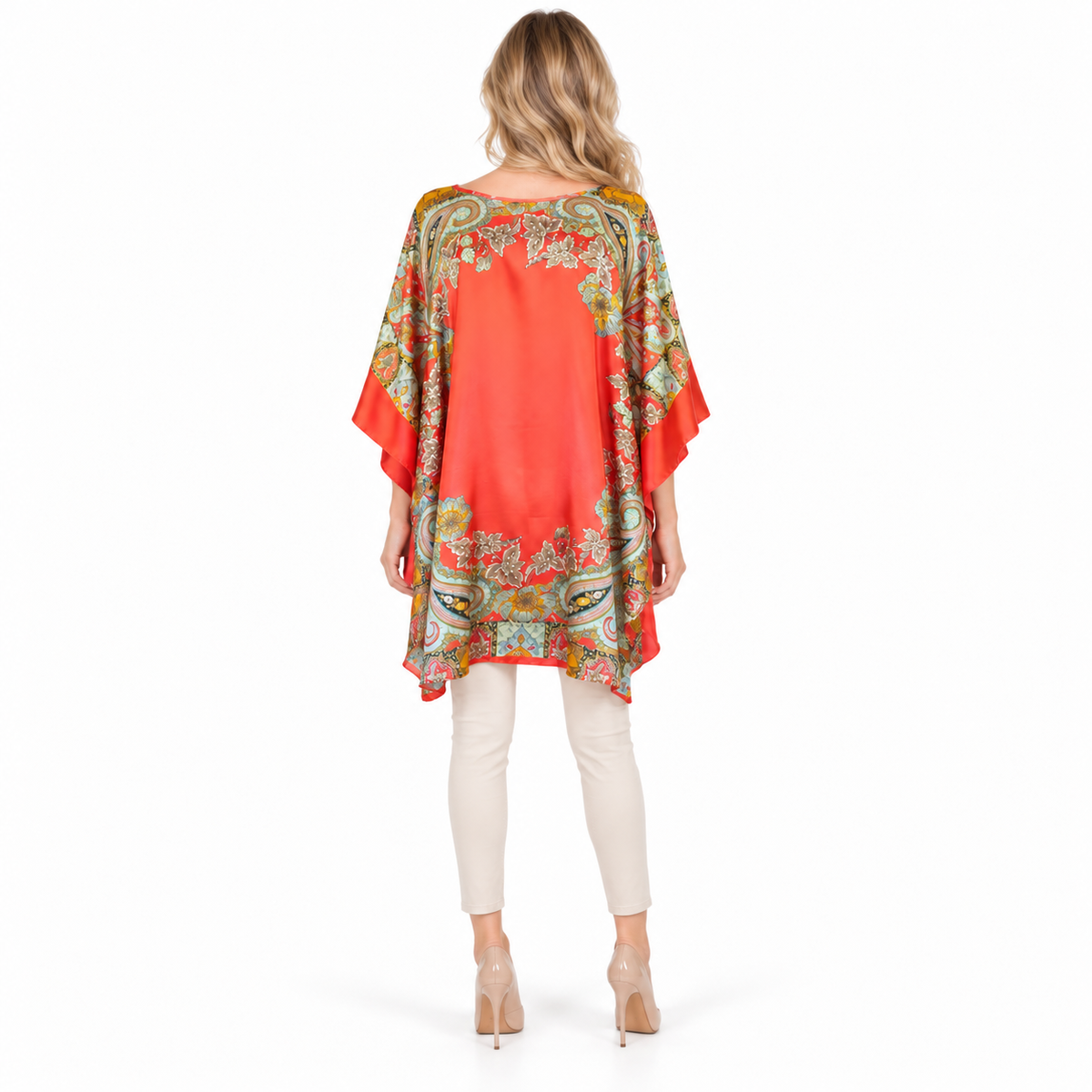 Elegant Coral Paisley Print Kaftan Top-4