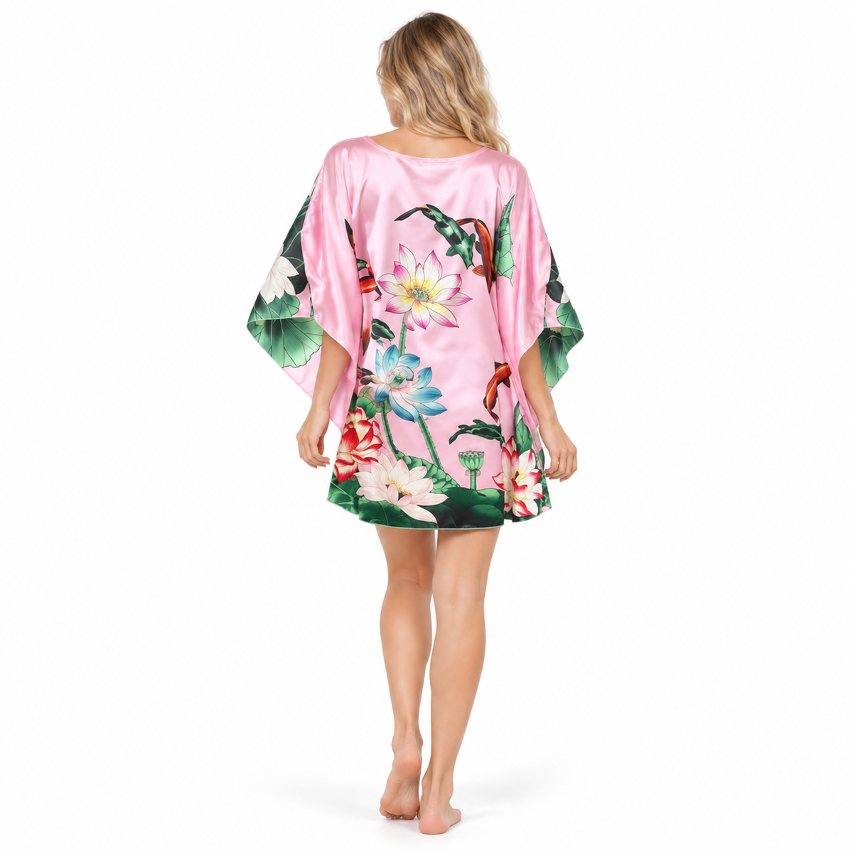 Elegant Pink Floral Satin Kaftan Top-4