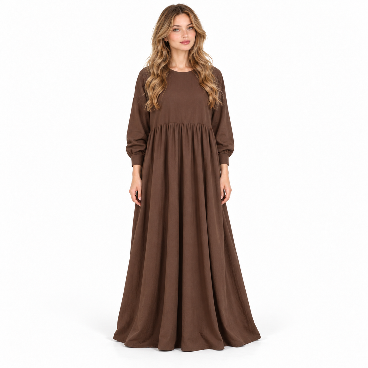 Elegant Coffee Brown Cotton Kaftan Dress