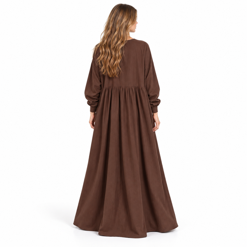 Elegant Coffee Brown Cotton Kaftan Dress-4