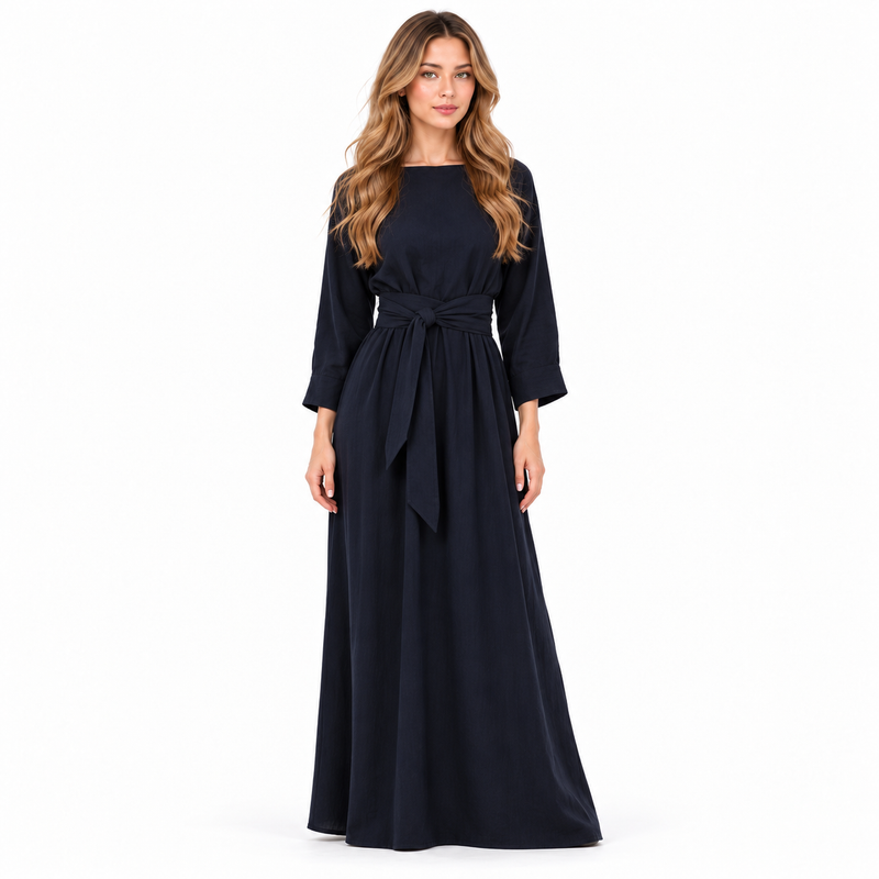 Elegant Navy Blue Cotton Kaftan Dress-1