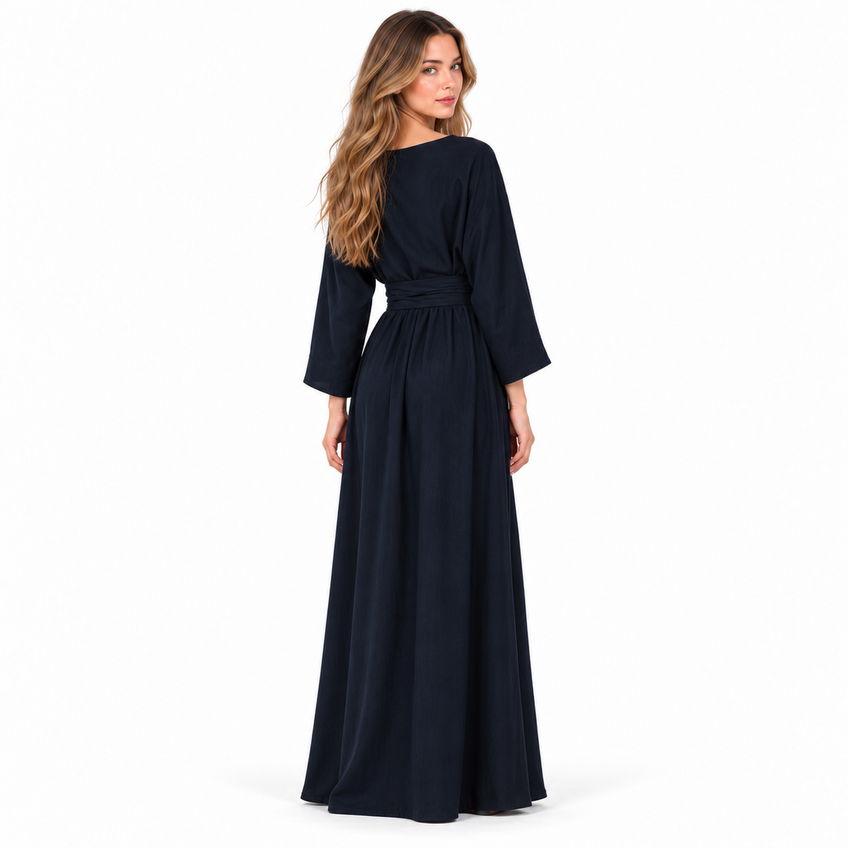 Elegant Navy Blue Cotton Kaftan Dress-4