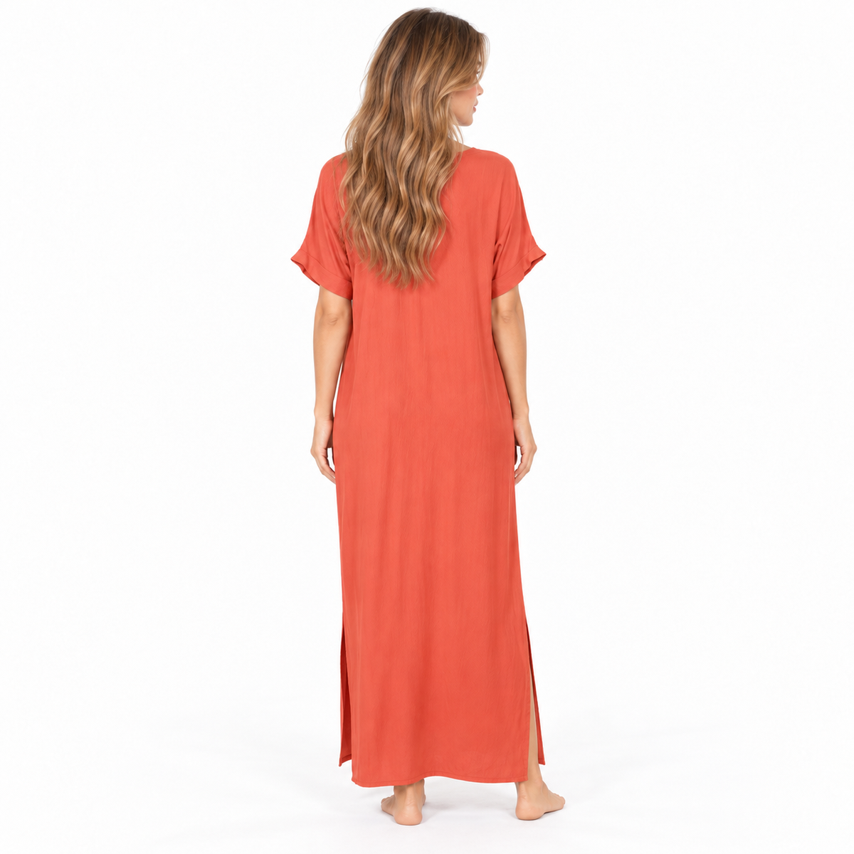 Elegant Orange Cotton Kaftan Maxi Dress-4