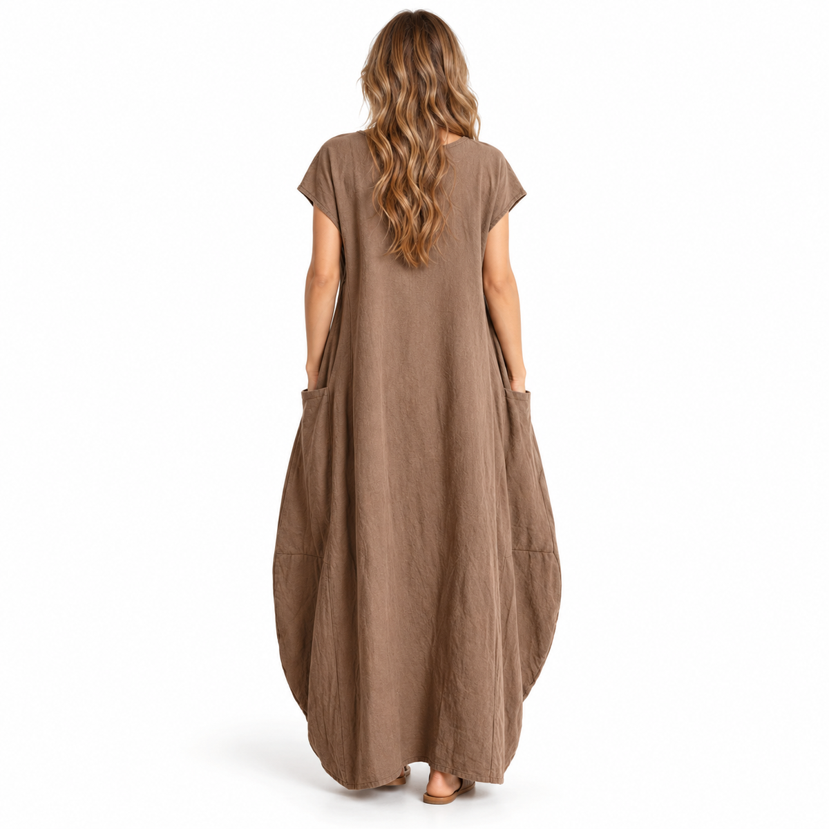 Elegant Khaki Cotton Kaftan Maxi Dress-4