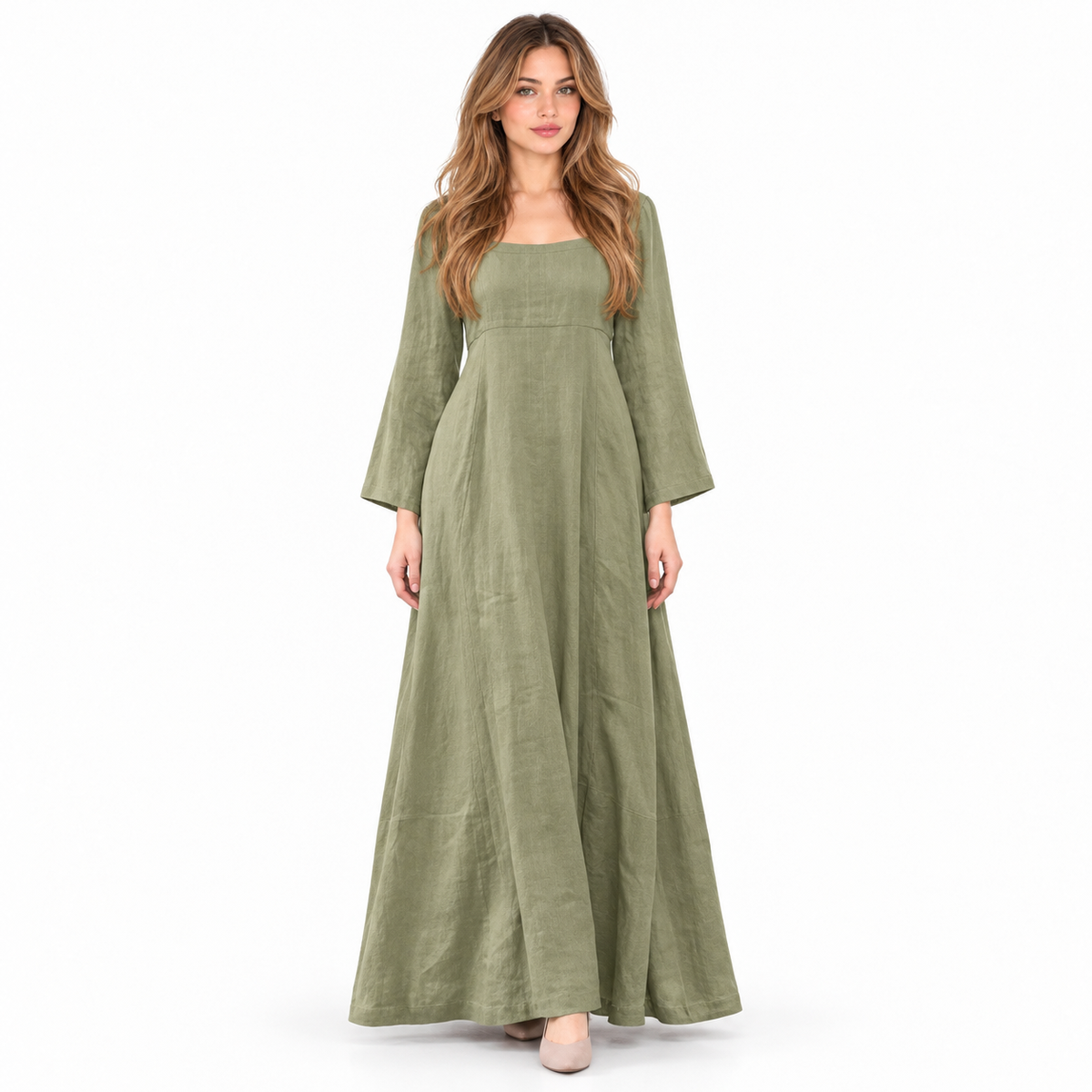 Elegant Sage Green Cotton Kaftan Dress-1
