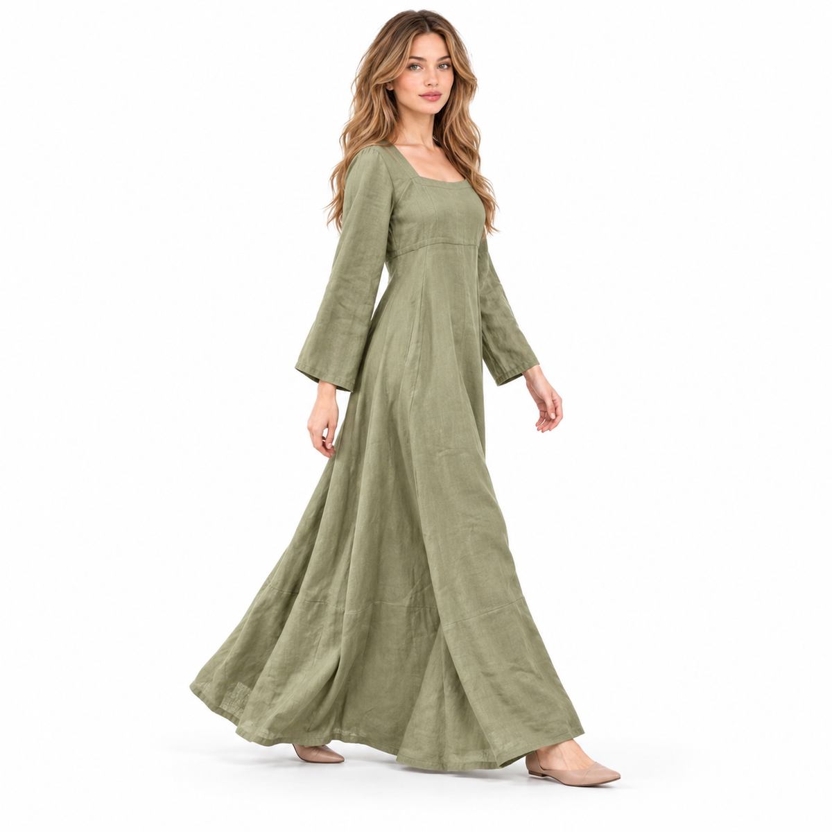 Elegant Sage Green Cotton Kaftan Dress-2