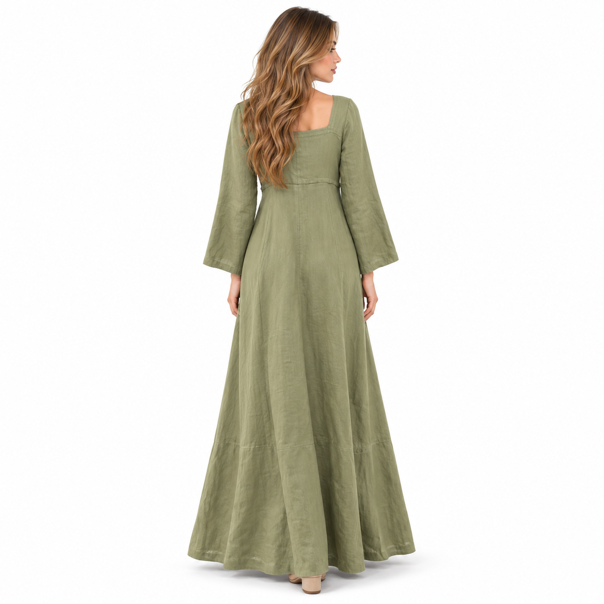 Elegant Sage Green Cotton Kaftan Dress-4