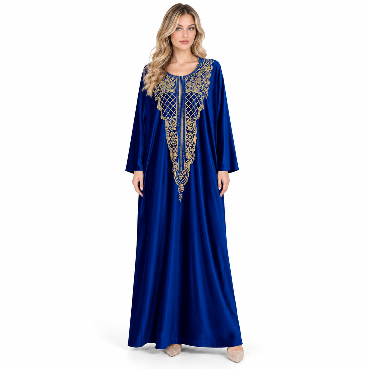 Royal Blue Velvet Kaftan Gold Embroidery-1