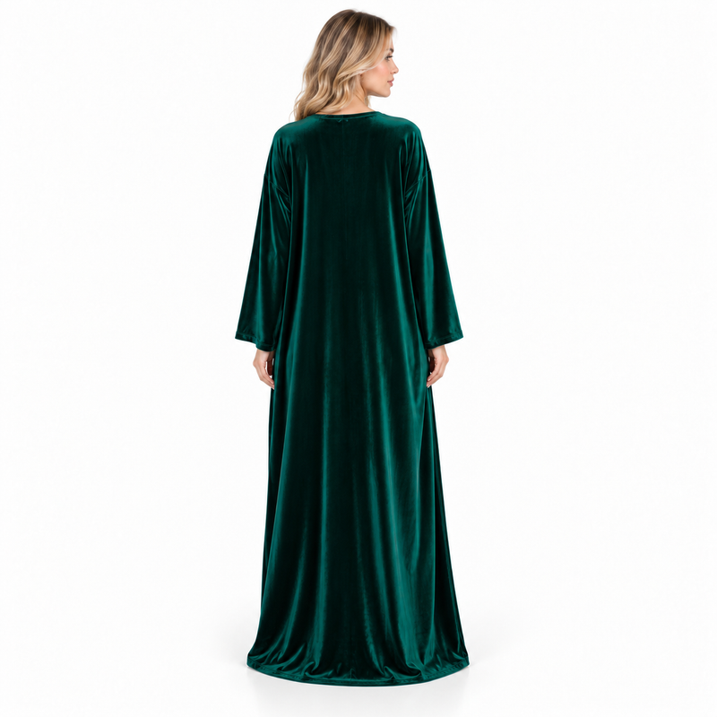 Dark Green Velvet Kaftan Gold Embroidery-4