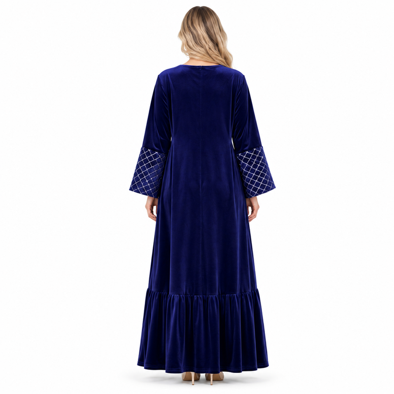 Elegant Navy Blue Velvet Kaftan Dress-4