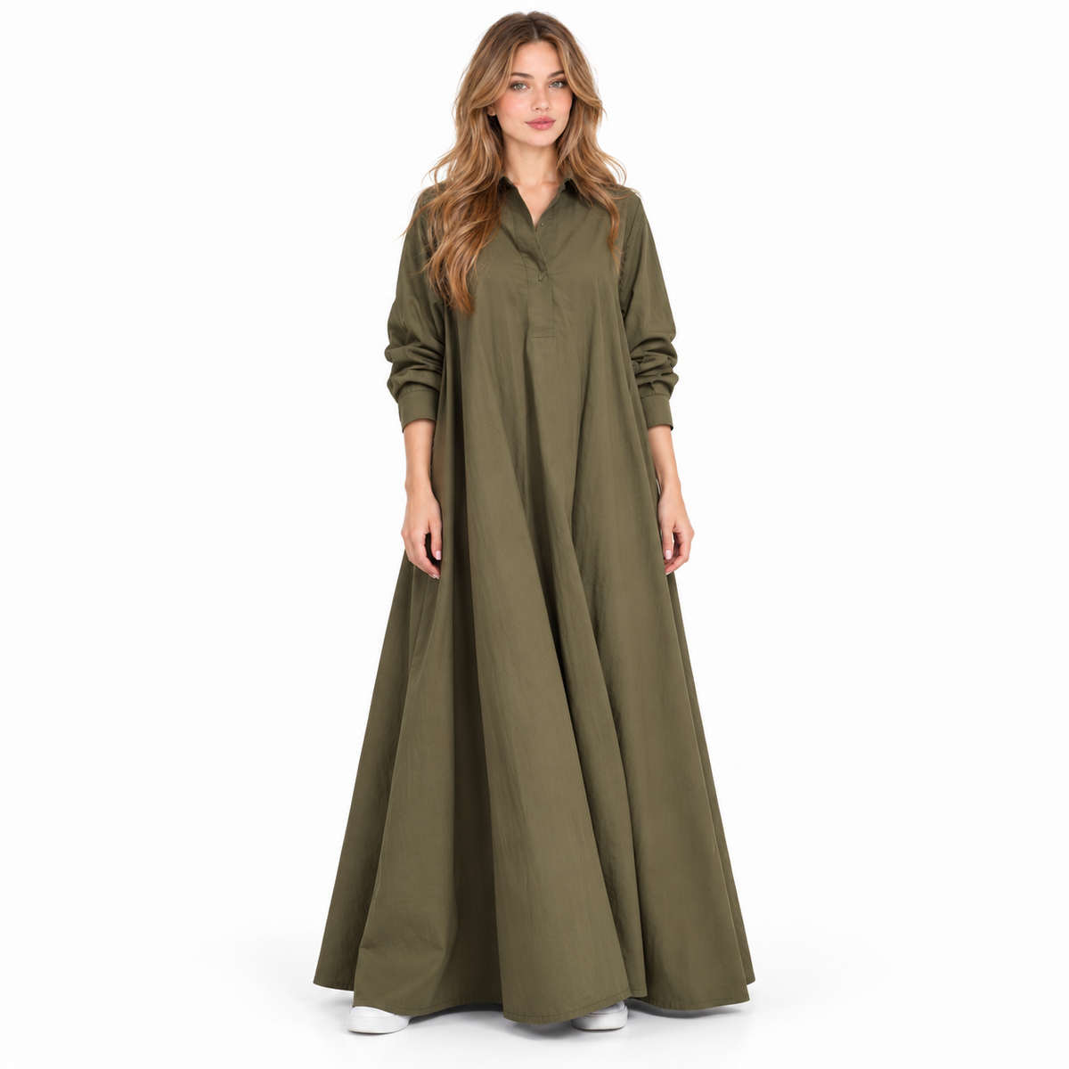 Olive Green Cotton Kaftan Maxi Dress-1