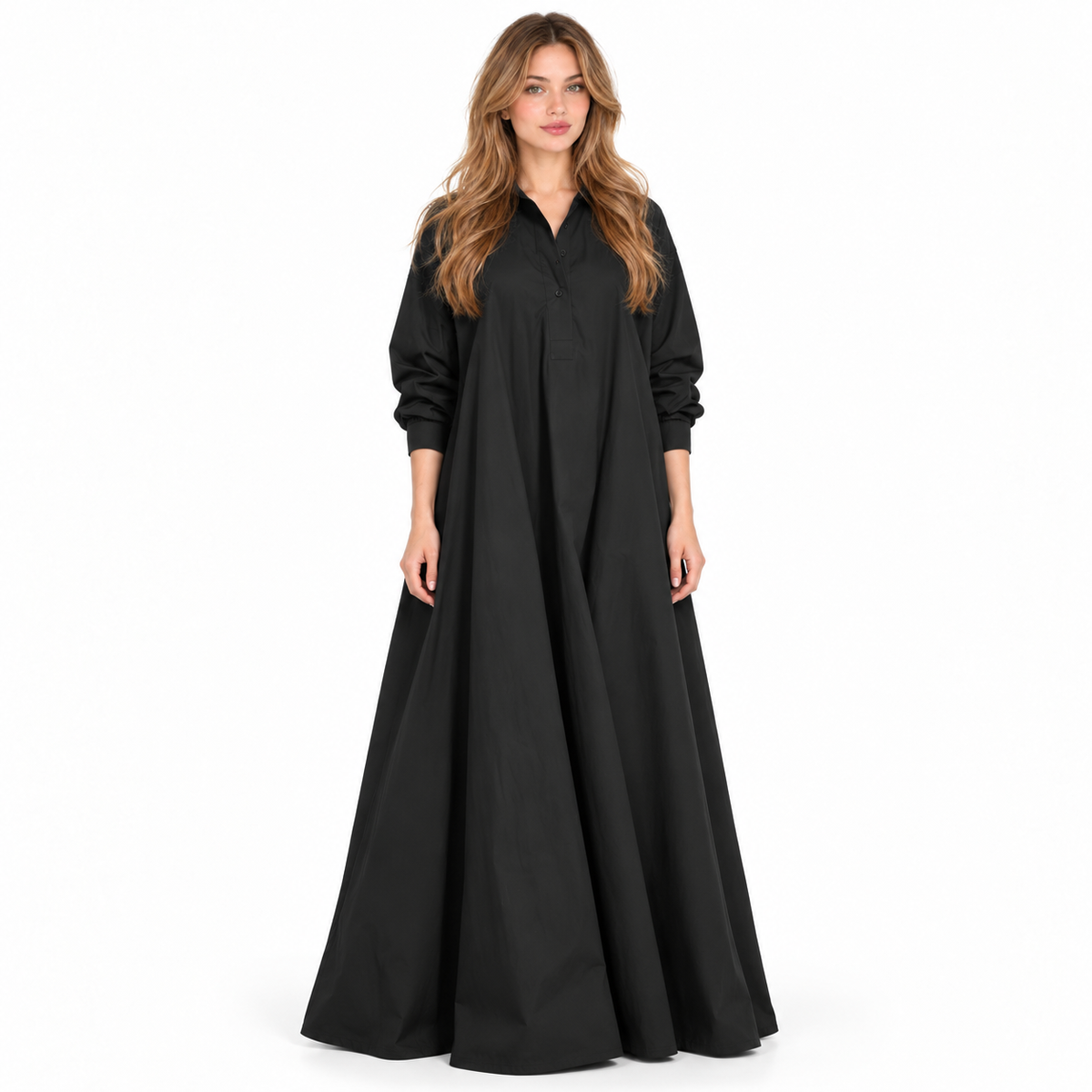 Elegant Black Cotton Kaftan Maxi Dress-1