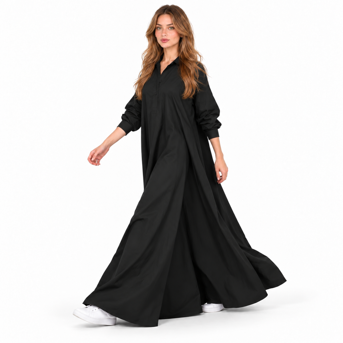 Elegant Black Cotton Kaftan Maxi Dress-3