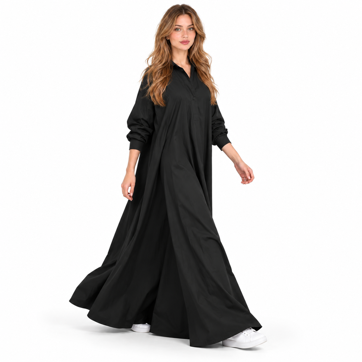 Elegant Black Cotton Kaftan Maxi Dress-2