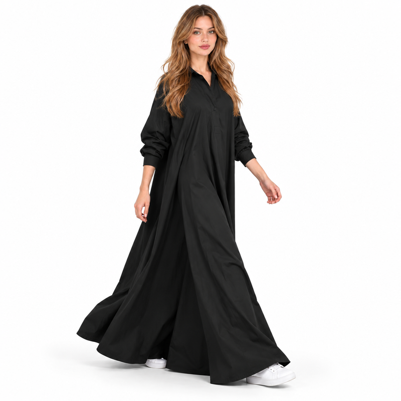 Elegant Black Cotton Kaftan Maxi Dress-2