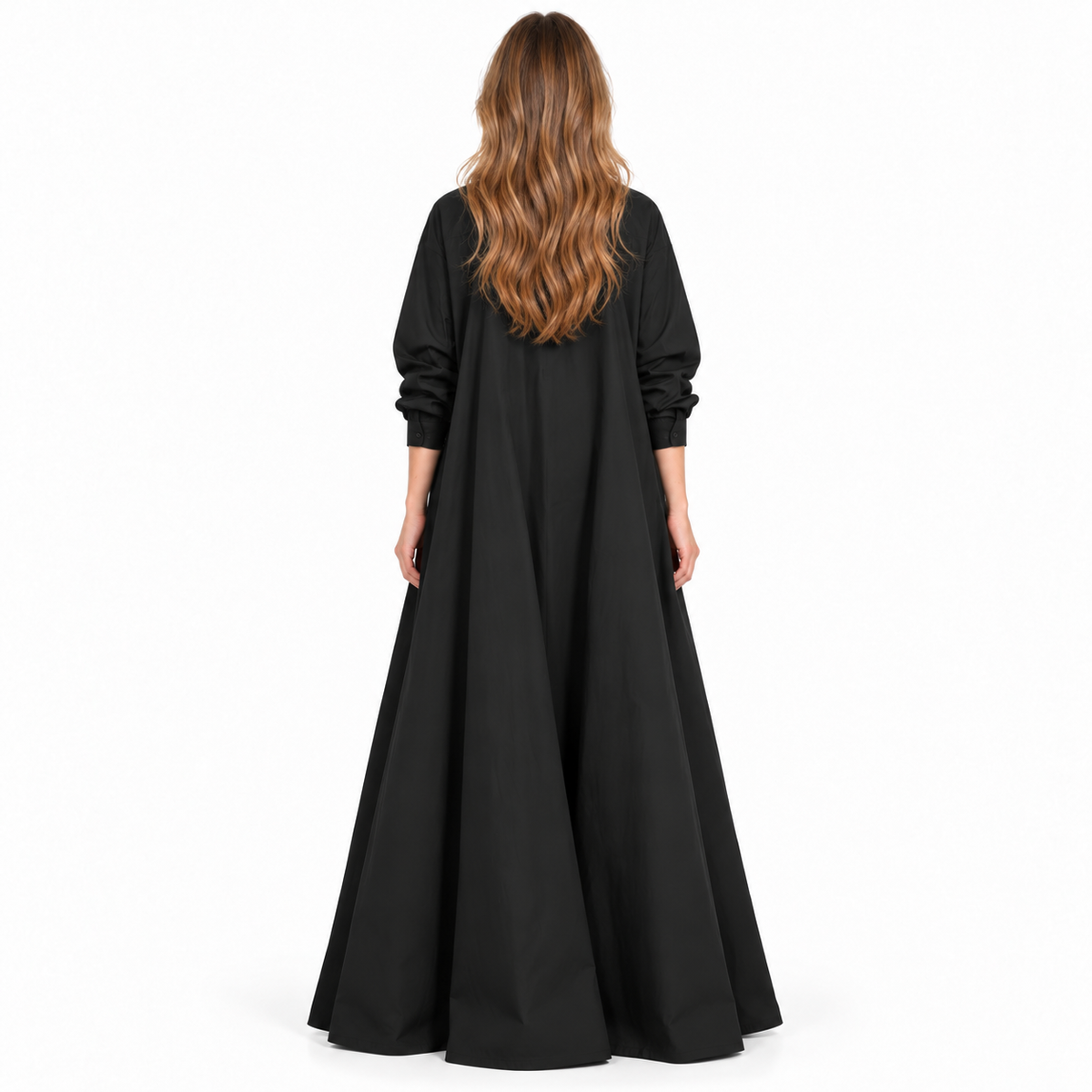 Elegant Black Cotton Kaftan Maxi Dress-4