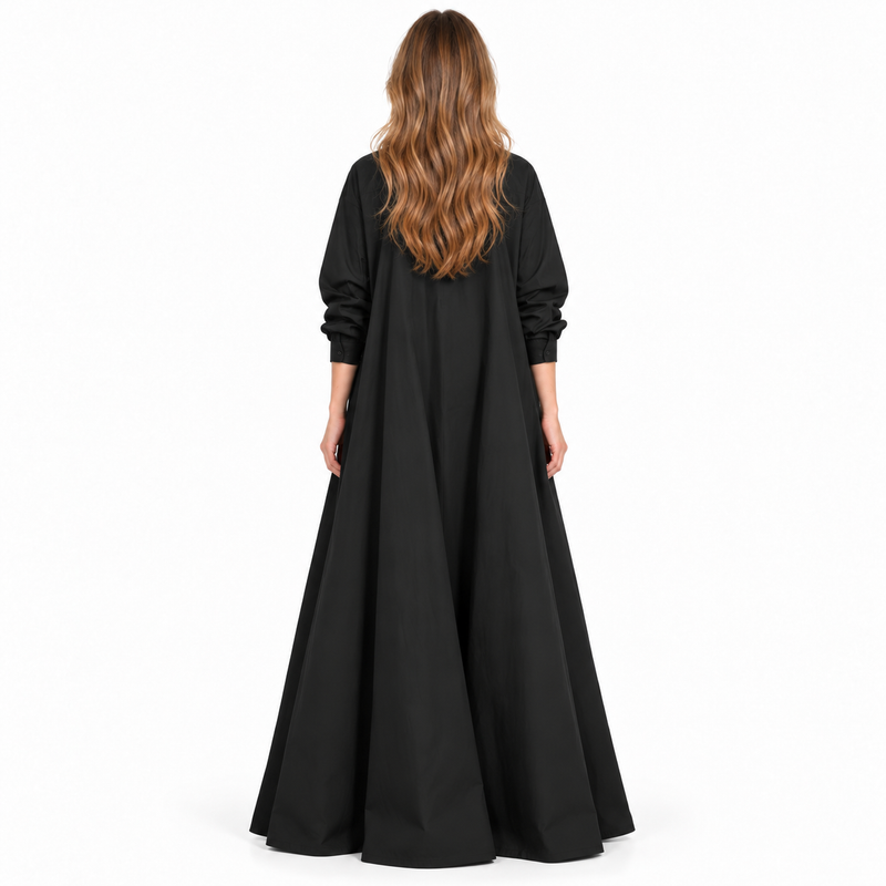 Elegant Black Cotton Kaftan Maxi Dress-4